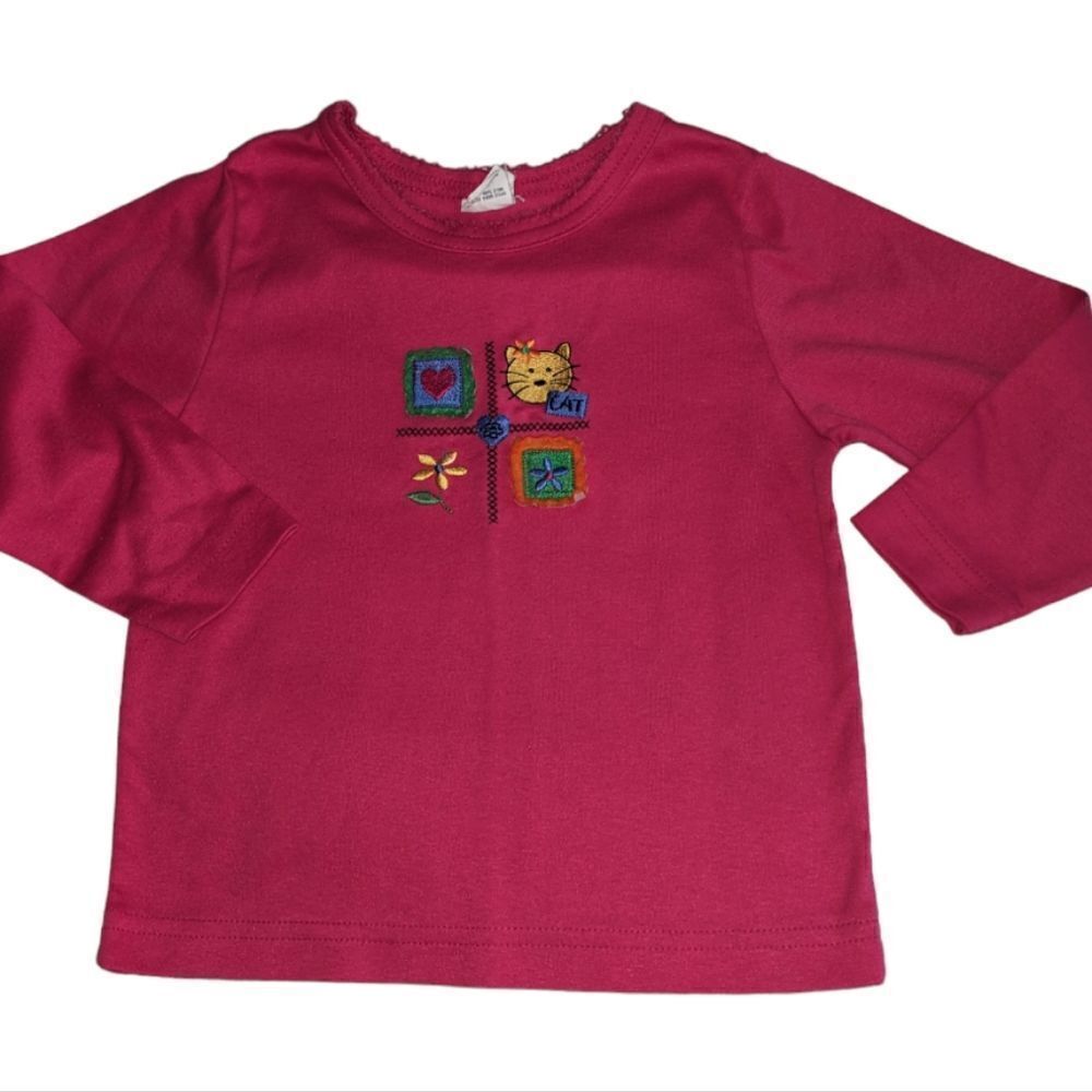 Healthtex vintage pink‎ top with embroidered cat size 3T